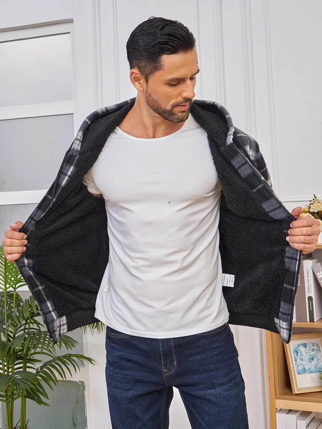 Hoodies for Men Full Zip Up Fleece Warm Thick Jackets Heavyweight Sherpa Lined Coat