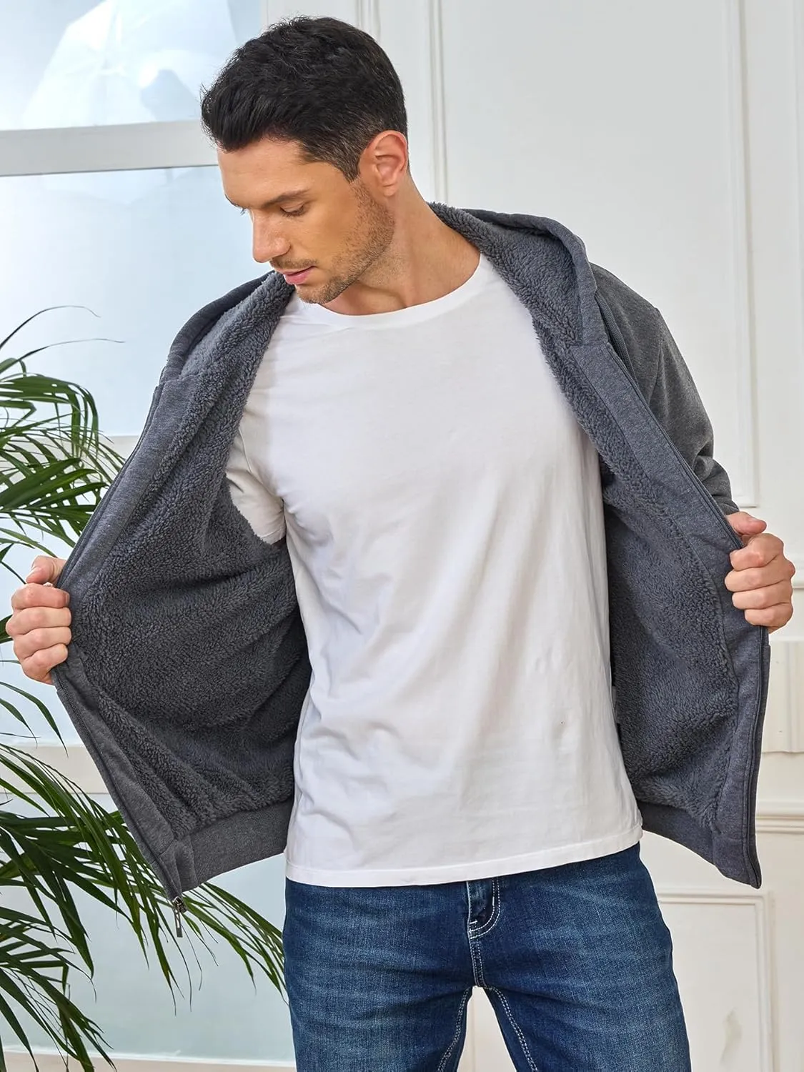 Hoodies for Men Full Zip Up Fleece Warm Thick Jackets Heavyweight Sherpa Lined Coat