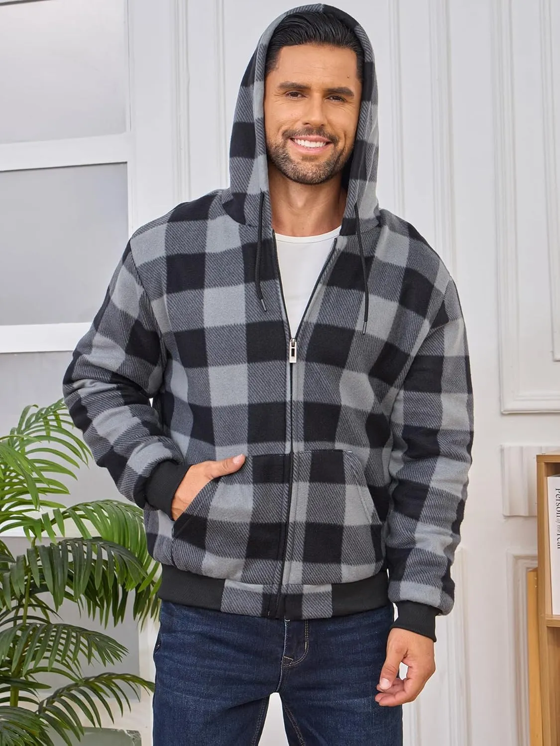 Hoodies for Men Full Zip Up Fleece Warm Thick Jackets Heavyweight Sherpa Lined Coat