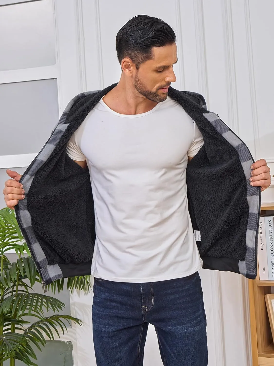 Hoodies for Men Full Zip Up Fleece Warm Thick Jackets Heavyweight Sherpa Lined Coat