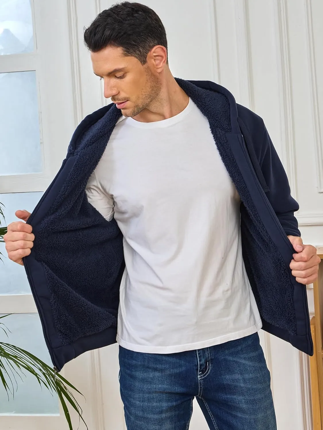 Hoodies for Men Full Zip Up Fleece Warm Thick Jackets Heavyweight Sherpa Lined Coat