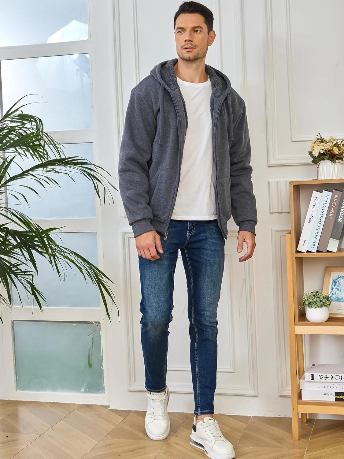 Hoodies for Men Full Zip Up Fleece Warm Thick Jackets Heavyweight Sherpa Lined Coat