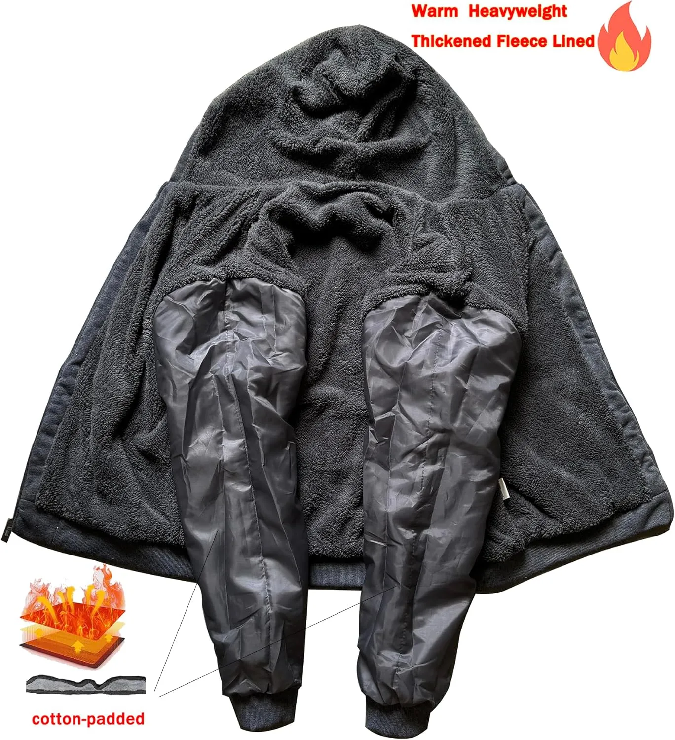 Hoodies for Men Full Zip Up Fleece Warm Thick Jackets Heavyweight Sherpa Lined Coat