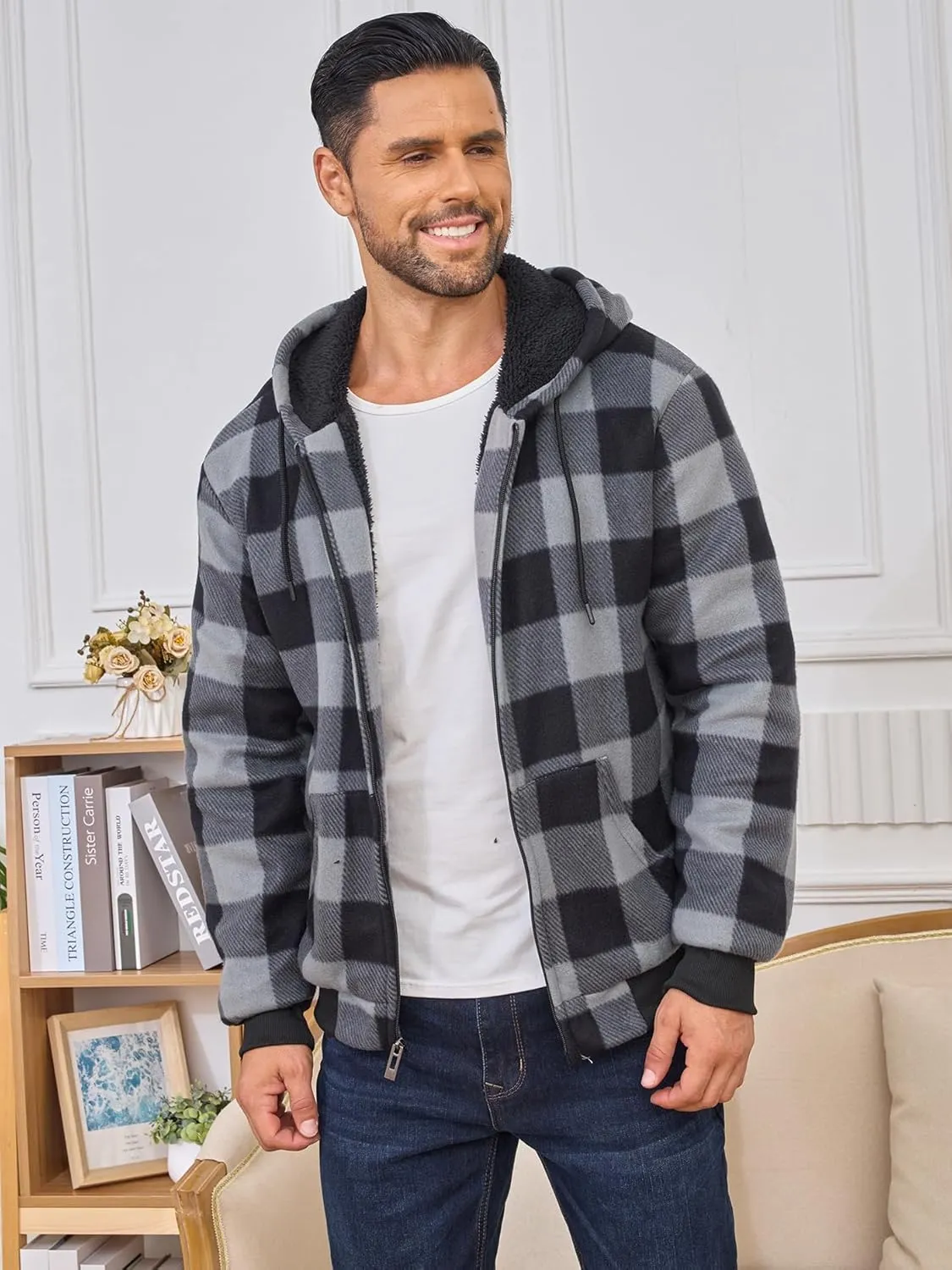 Hoodies for Men Full Zip Up Fleece Warm Thick Jackets Heavyweight Sherpa Lined Coat