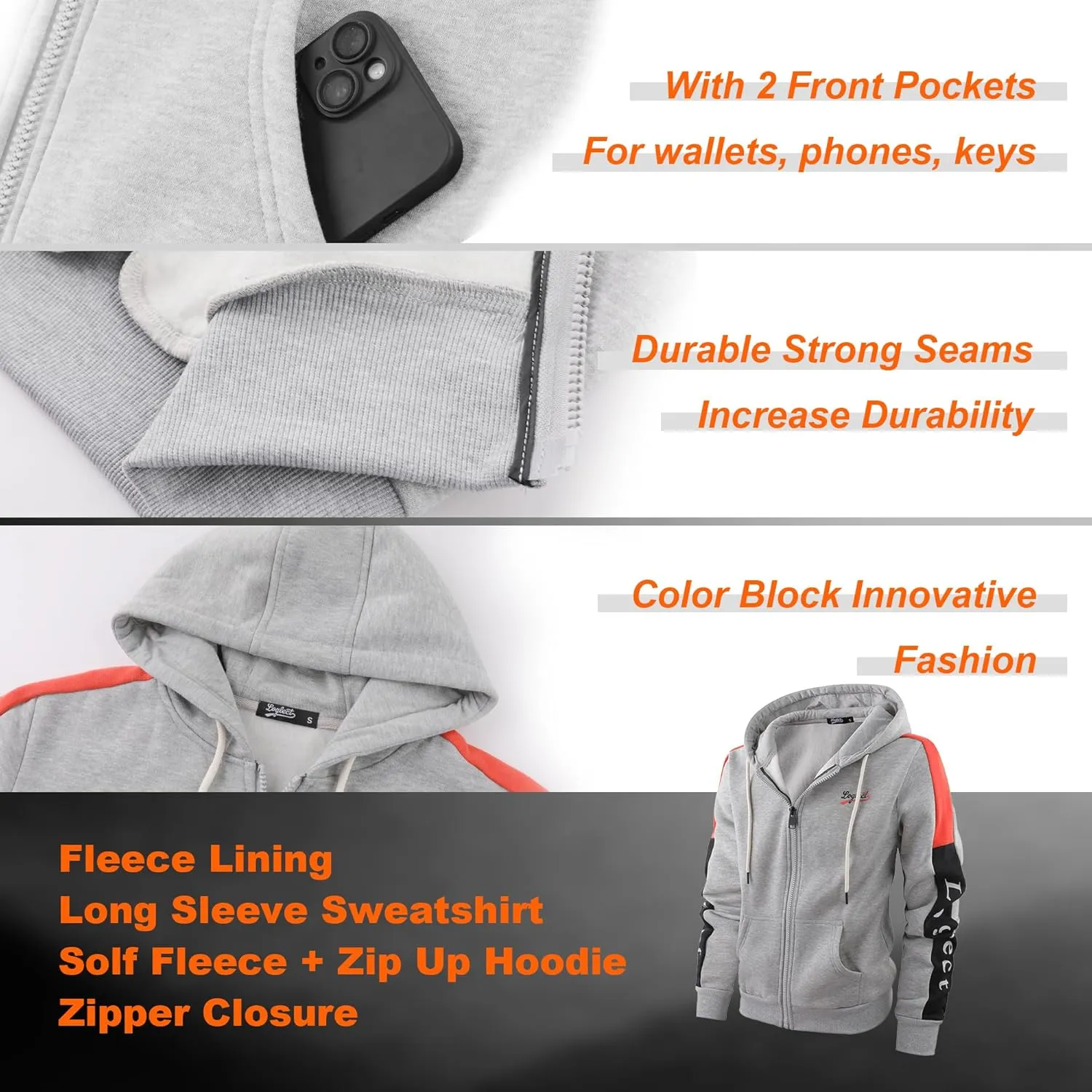 Hoodies for Men Zip Up Men's Full Zip Fleece Hoodie Zippered Lightweight Sweatshirt Warm Fleece Jacket Coats