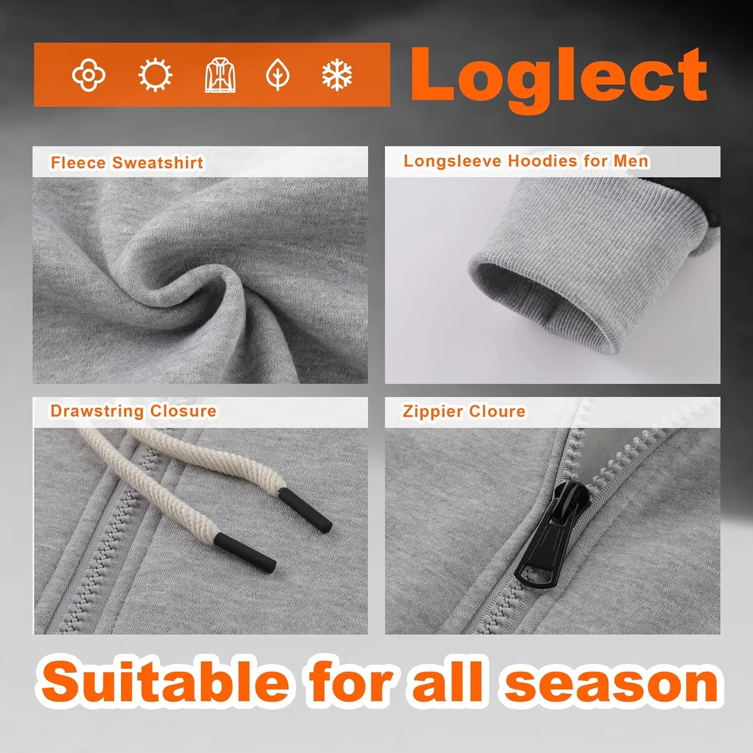 Hoodies for Men Zip Up Men's Full Zip Fleece Hoodie Zippered Lightweight Sweatshirt Warm Fleece Jacket Coats