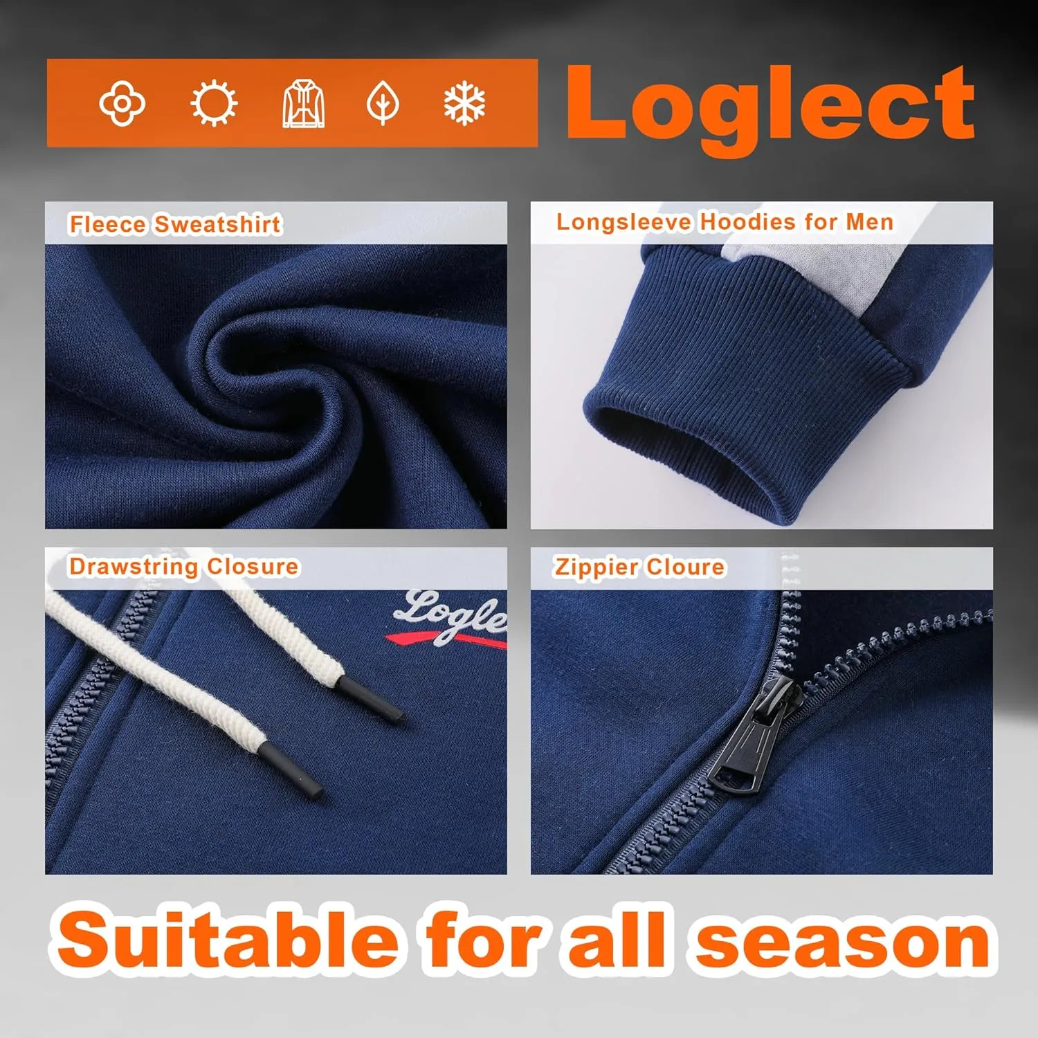 Hoodies for Men Zip Up Men's Full Zip Fleece Hoodie Zippered Lightweight Sweatshirt Warm Fleece Jacket Coats