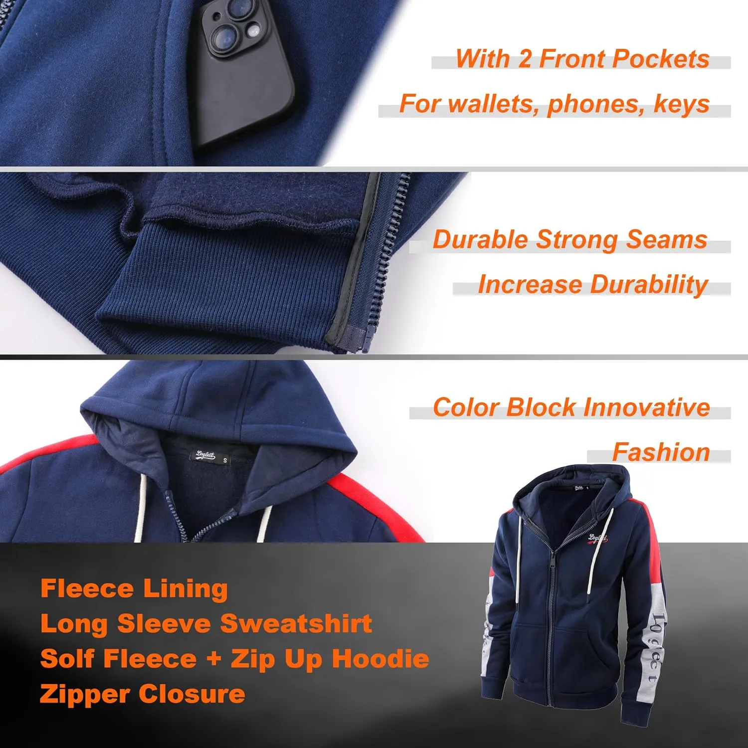 Hoodies for Men Zip Up Men's Full Zip Fleece Hoodie Zippered Lightweight Sweatshirt Warm Fleece Jacket Coats