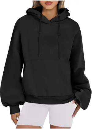 Hoodies For Women Loose Solid Long Sleeve Drawstring Oversized Sweatshirt Trendy Pullover Fall Winter Warm