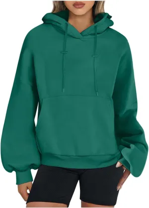 Hoodies For Women Loose Solid Long Sleeve Drawstring Oversized Sweatshirt Trendy Pullover Fall Winter Warm