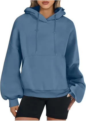 Hoodies For Women Loose Solid Long Sleeve Drawstring Oversized Sweatshirt Trendy Pullover Fall Winter Warm