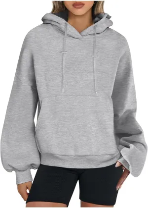 Hoodies For Women Loose Solid Long Sleeve Drawstring Oversized Sweatshirt Trendy Pullover Fall Winter Warm