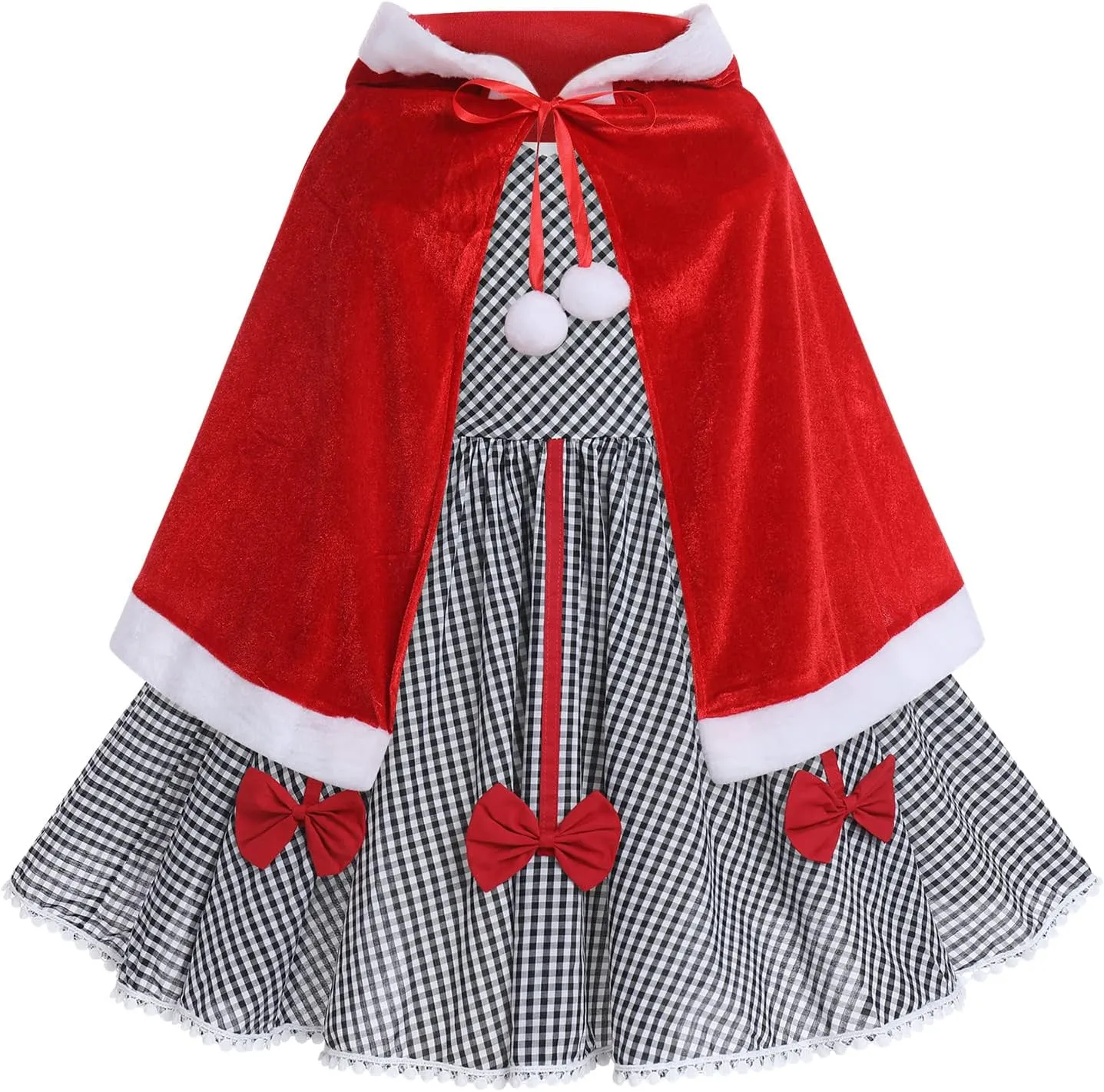 IDOPIP Women Kids Baby Girls Christmas Party Dress Xmas Red Plaid Tutu Dress with Hooded Cloak Cape Family Matching Costume