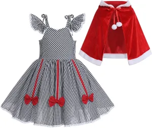 IDOPIP Women Kids Baby Girls Christmas Party Dress Xmas Red Plaid Tutu Dress with Hooded Cloak Cape Family Matching Costume