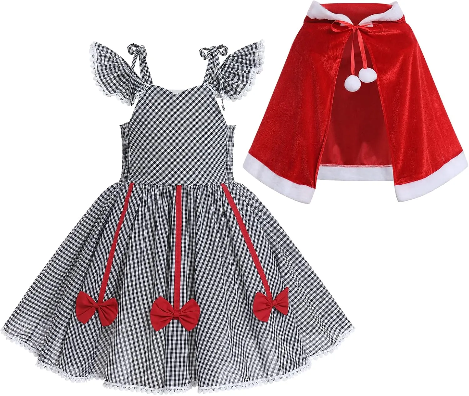 IDOPIP Women Kids Baby Girls Christmas Party Dress Xmas Red Plaid Tutu Dress with Hooded Cloak Cape Family Matching Costume