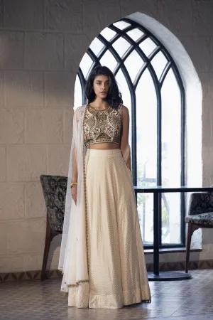 Ivory Cutwork Blouse with Lehenga and Cape  Elegant Wedding Set