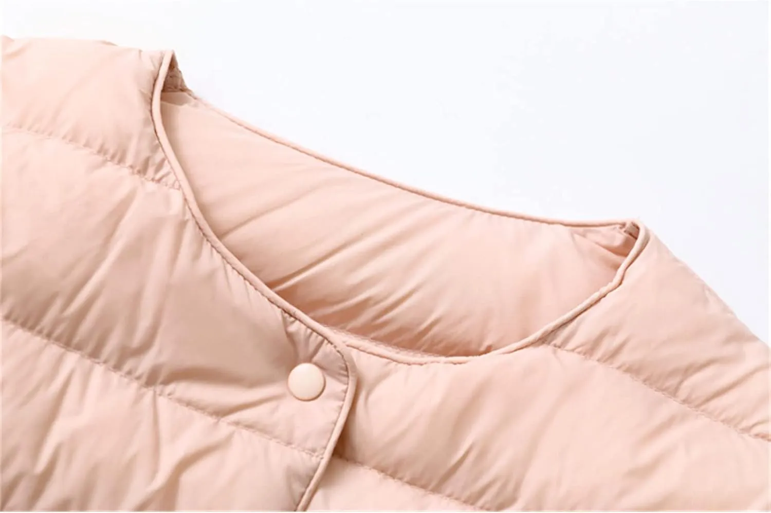 JEKE-DG Women's Lightweight Round Neck Down Jacket Warm Inner Liner Short Slim Coat Collarless Warm Puffer Coat Outwear