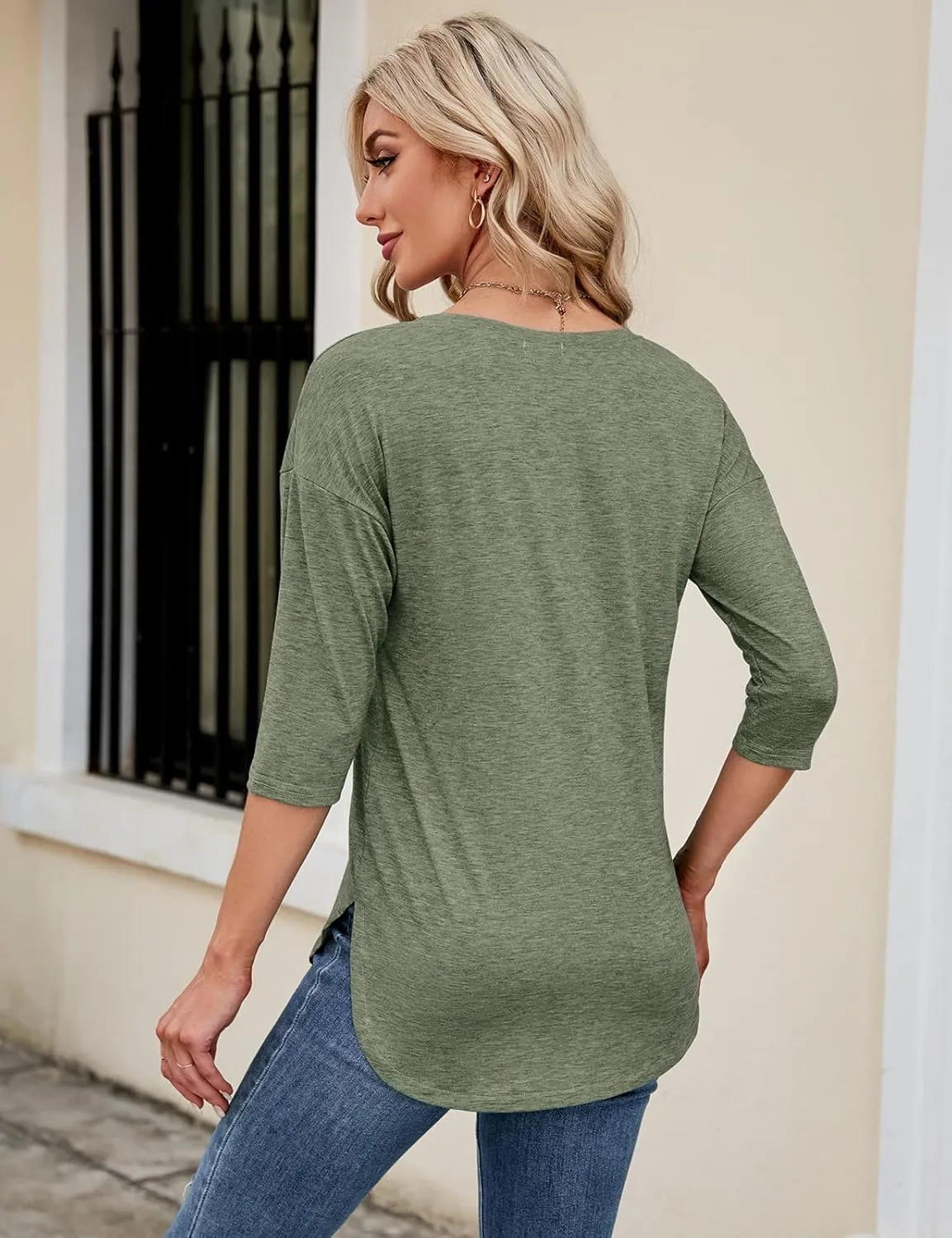 Kancystore Womens Tops 3/4 Sleeve Casual Loose Fit Tunic Tops Scoop Neck T-Shirt