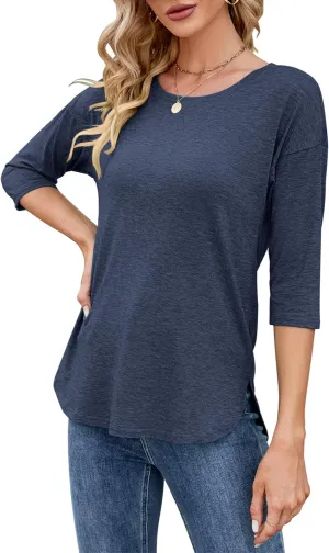 Kancystore Womens Tops 3/4 Sleeve Casual Loose Fit Tunic Tops Scoop Neck T-Shirt