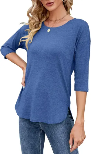 Kancystore Womens Tops 3/4 Sleeve Casual Loose Fit Tunic Tops Scoop Neck T-Shirt