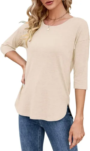 Kancystore Womens Tops 3/4 Sleeve Casual Loose Fit Tunic Tops Scoop Neck T-Shirt