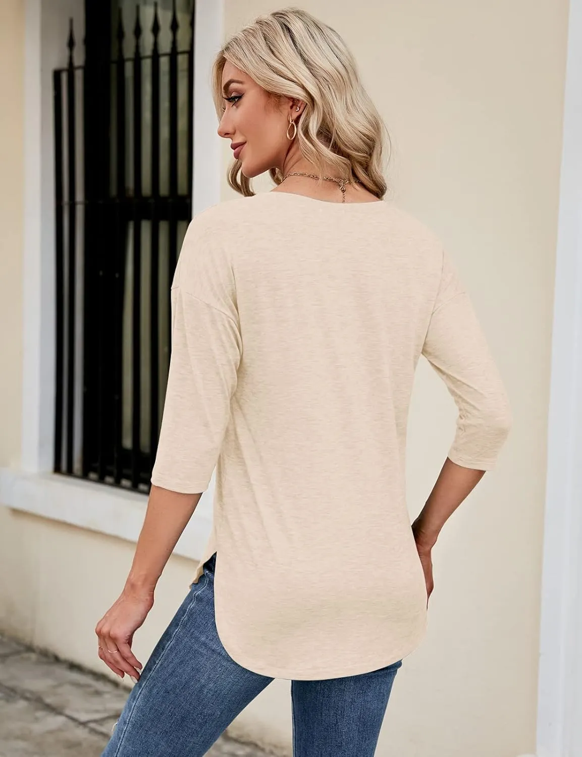 Kancystore Womens Tops 3/4 Sleeve Casual Loose Fit Tunic Tops Scoop Neck T-Shirt