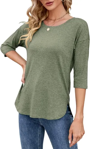 Kancystore Womens Tops 3/4 Sleeve Casual Loose Fit Tunic Tops Scoop Neck T-Shirt