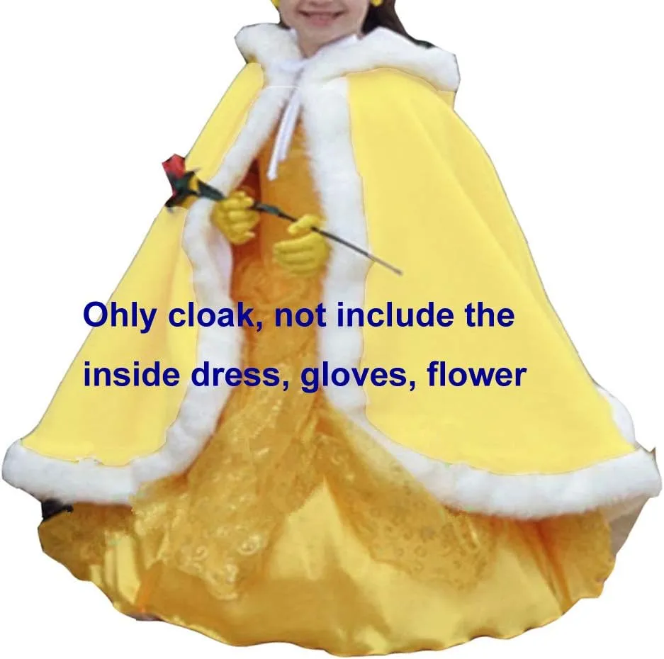 Lemai Baby Flower Girls Hooded Cape Winter Wedding Cloak for Kids Junior Bridesmaid Warm Fur