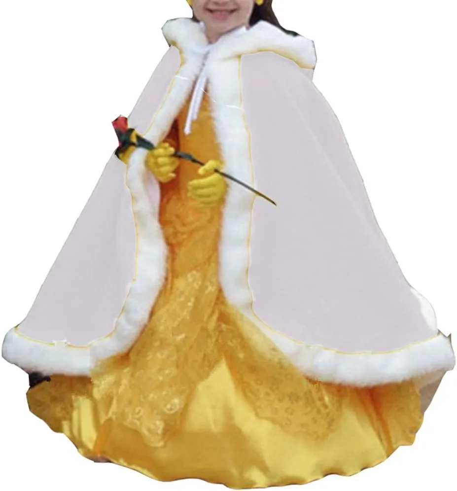 Lemai Baby Flower Girls Hooded Cape Winter Wedding Cloak for Kids Junior Bridesmaid Warm Fur