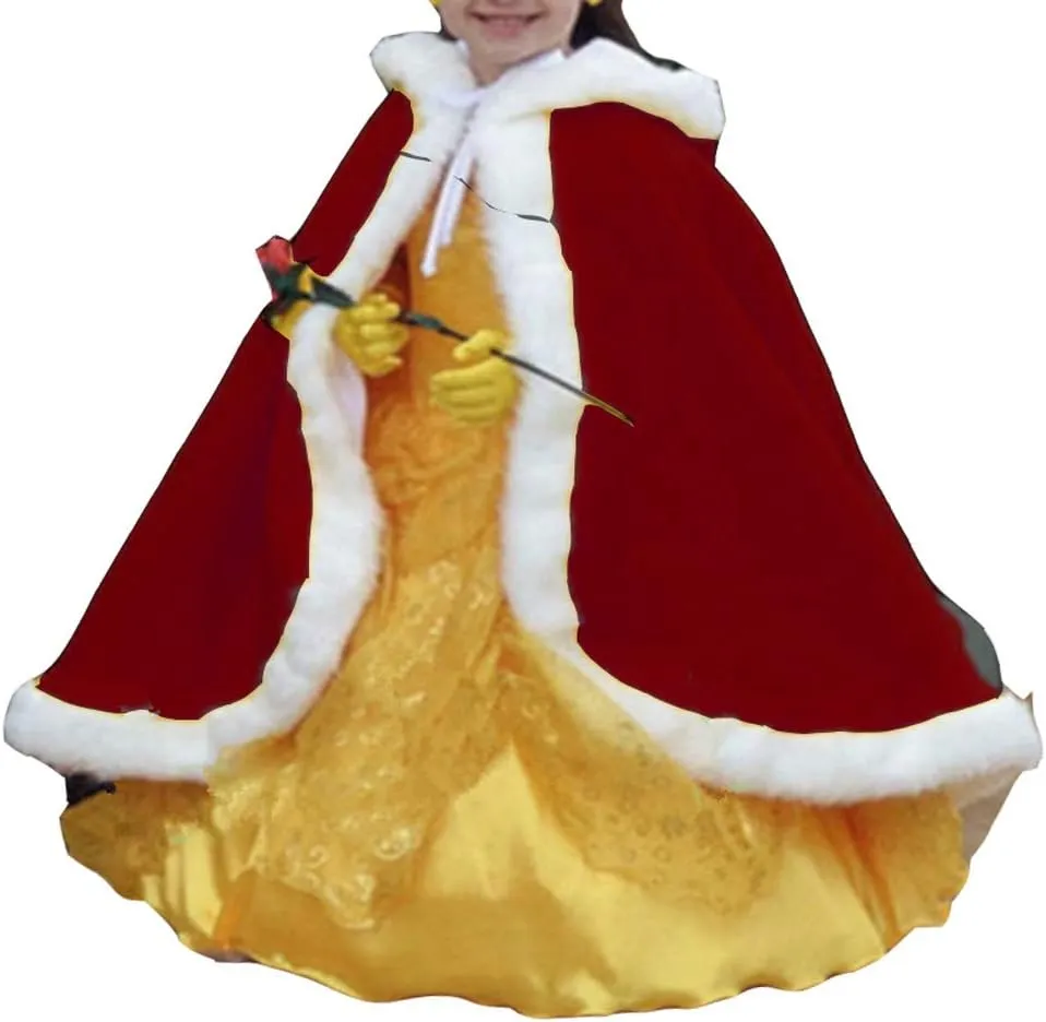 Lemai Baby Flower Girls Hooded Cape Winter Wedding Cloak for Kids Junior Bridesmaid Warm Fur