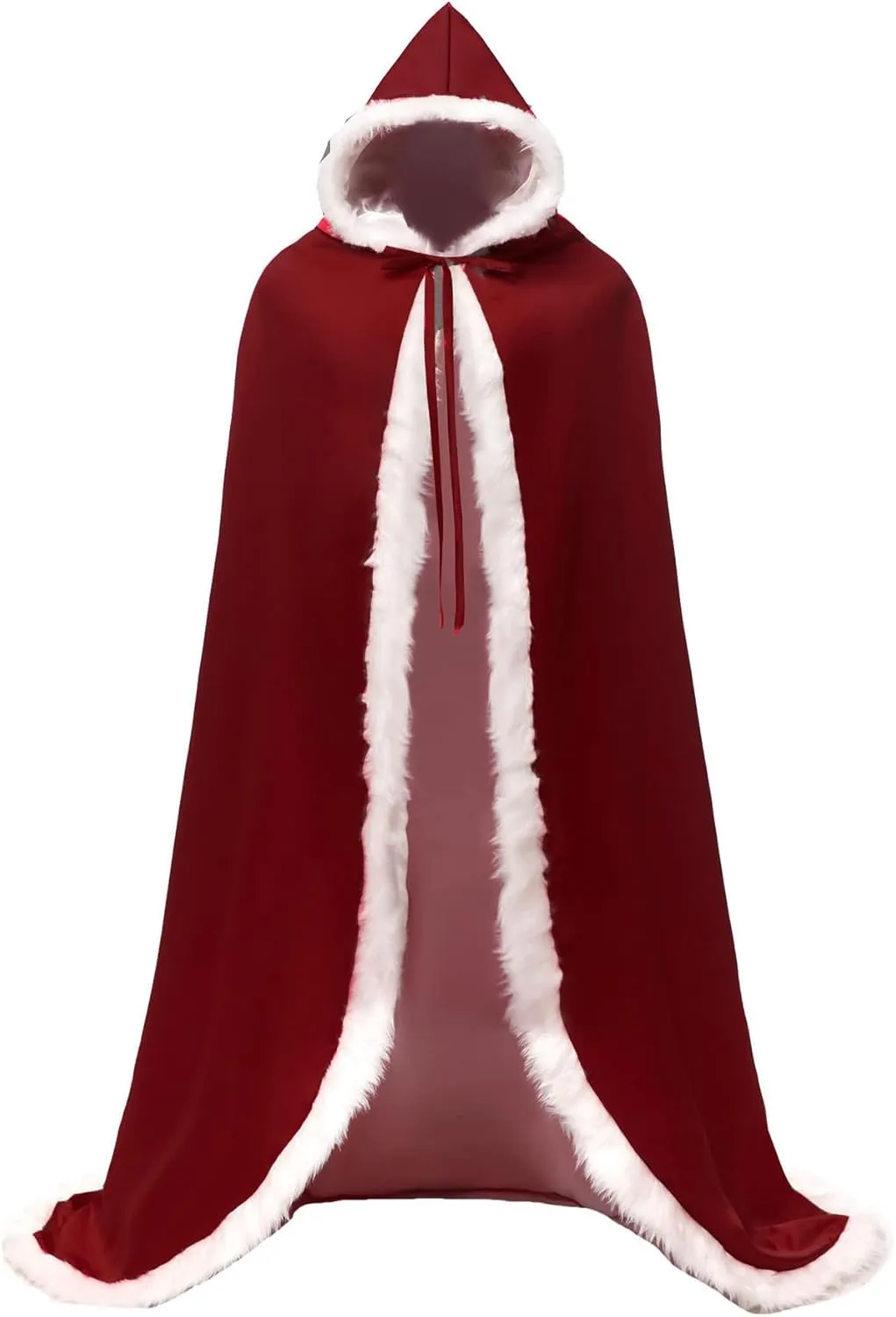 Lemai Long Wedding Cloak with Hooded Cape Winter Fur Trim and Hand Muff 50 55 59 71 Inches (20 Colors)