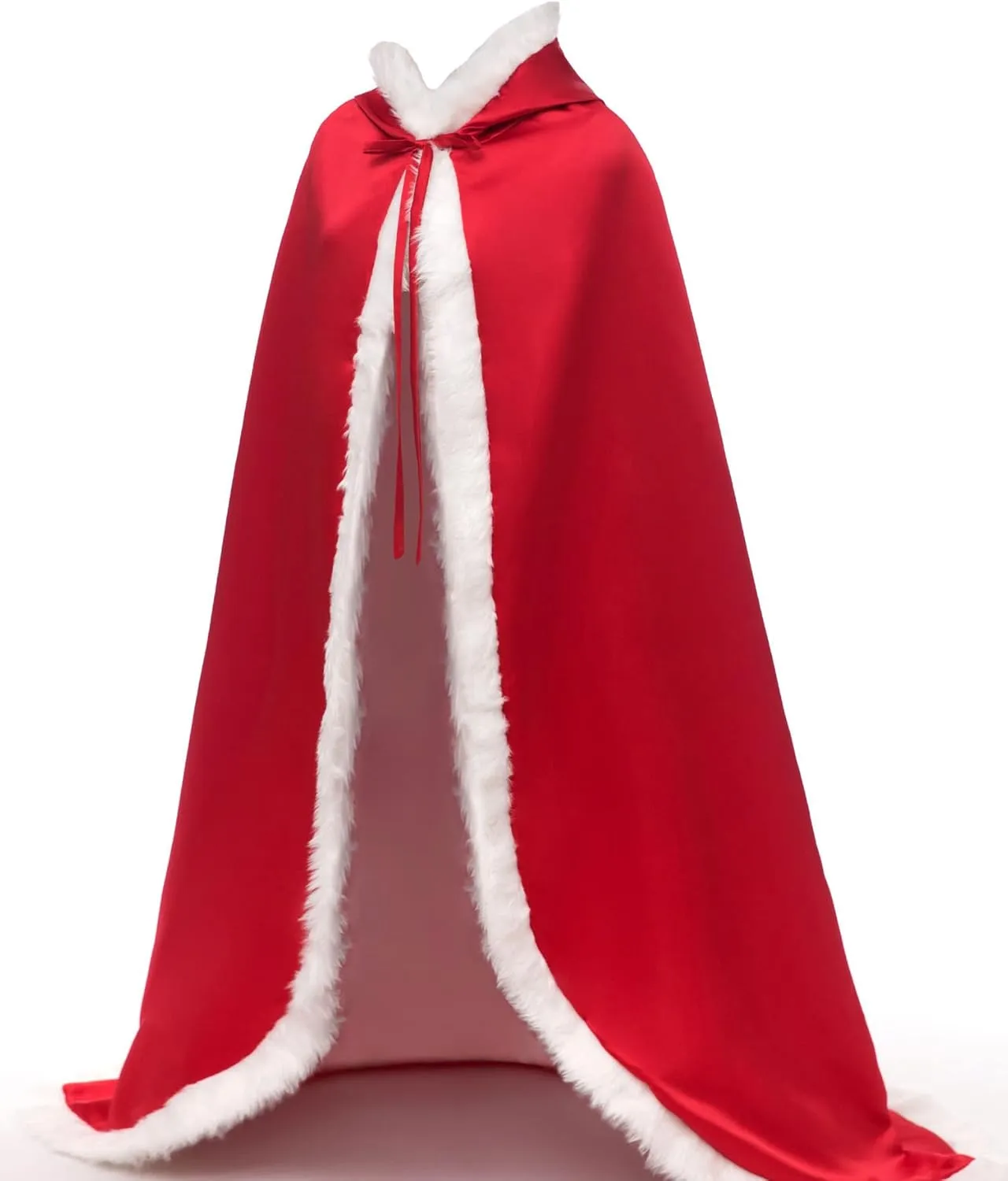Lemai Long Wedding Cloak with Hooded Cape Winter Fur Trim and Hand Muff 50 55 59 71 Inches (20 Colors)