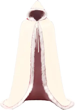 Lemai Long Wedding Cloak with Hooded Cape Winter Fur Trim and Hand Muff 50 55 59 71 Inches (20 Colors)