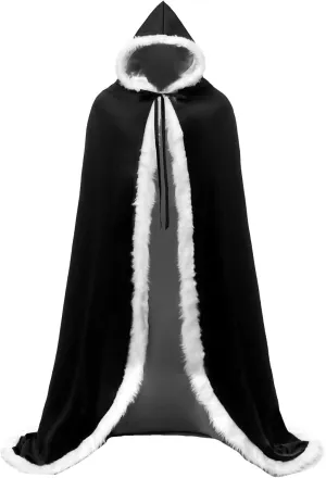 Lemai Long Wedding Cloak with Hooded Cape Winter Fur Trim and Hand Muff 50 55 59 71 Inches (20 Colors)