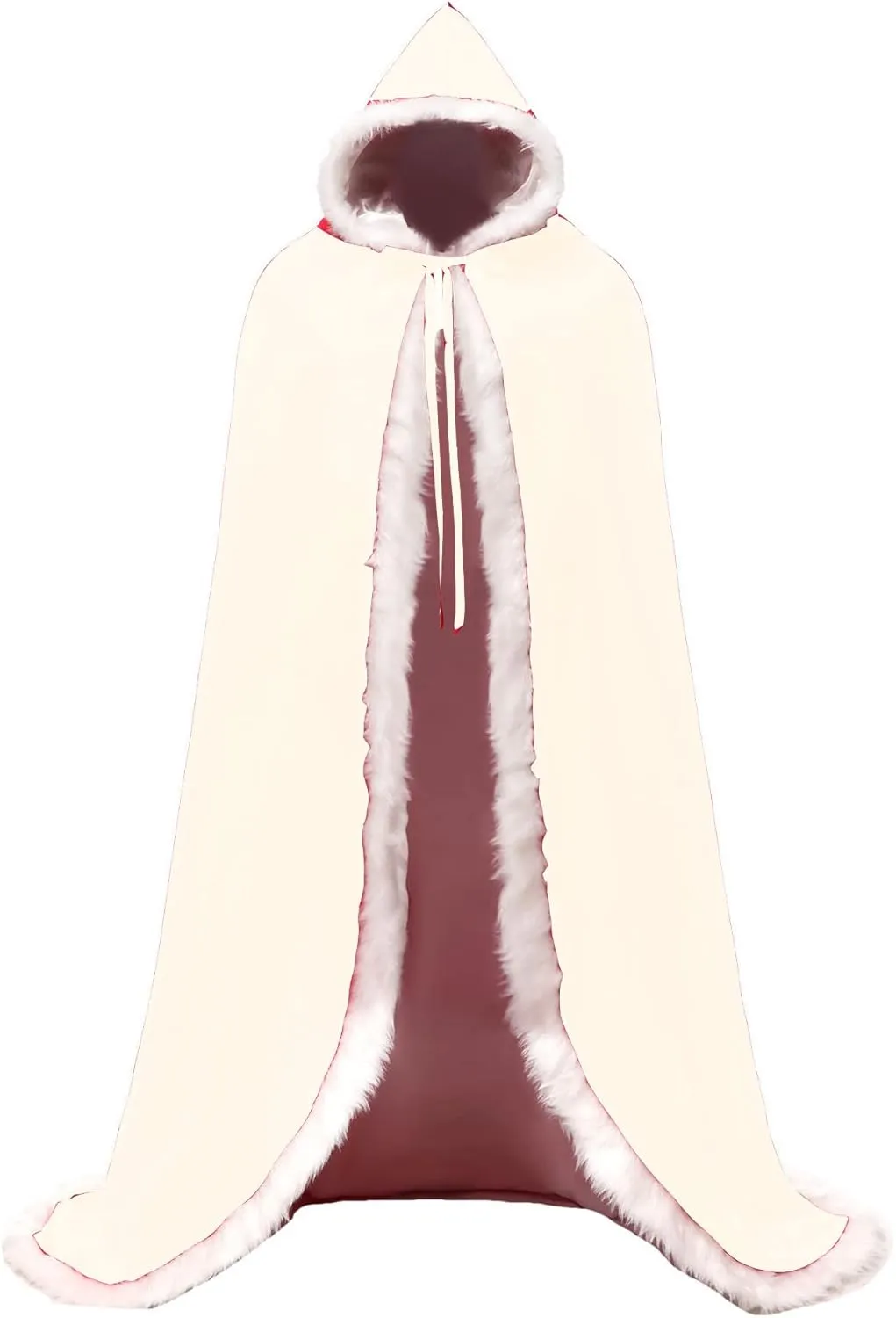 Lemai Long Wedding Cloak with Hooded Cape Winter Fur Trim and Hand Muff 50 55 59 71 Inches (20 Colors)