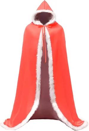 Lemai Long Wedding Cloak with Hooded Cape Winter Fur Trim and Hand Muff 50 55 59 71 Inches (20 Colors)
