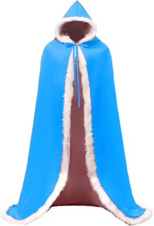 Lemai Long Wedding Cloak with Hooded Cape Winter Fur Trim and Hand Muff 50 55 59 71 Inches (20 Colors)