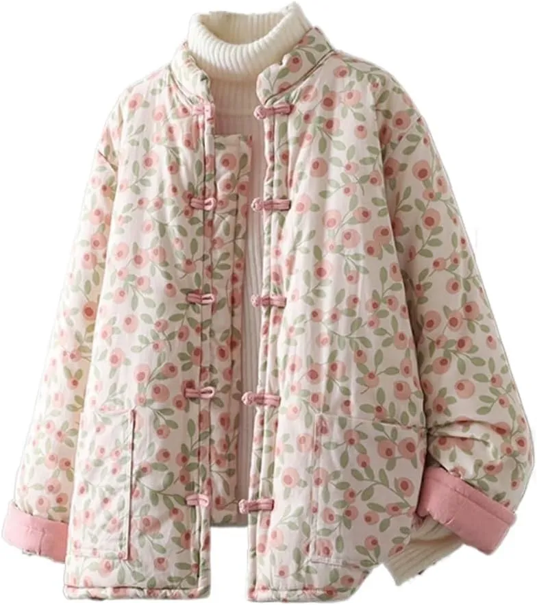 LIXINGHEITANG cotton-padded jacket for women retro buckle loose thickened cotton coat short Chinese style