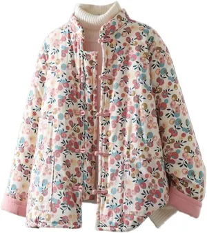 LIXINGHEITANG cotton-padded jacket for women retro buckle loose thickened cotton coat short Chinese style