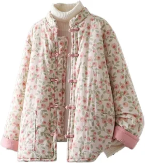 LIXINGHEITANG cotton-padded jacket for women retro buckle loose thickened cotton coat short Chinese style