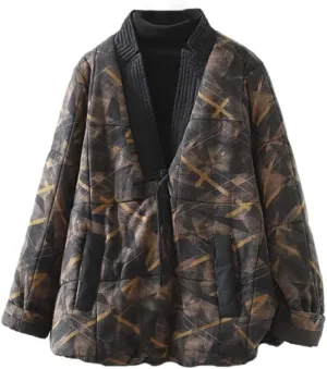 LIXINGHEITANG Retro quilted cotton coat for women in winter ethnic style improved Hanfu loose V-neck padded