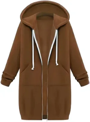 Long Full Zip Hoodies Women Oversized Warm Sweatshirts Y2K Fleece Jacket Fashion Long Sleeve Clothes Pockets