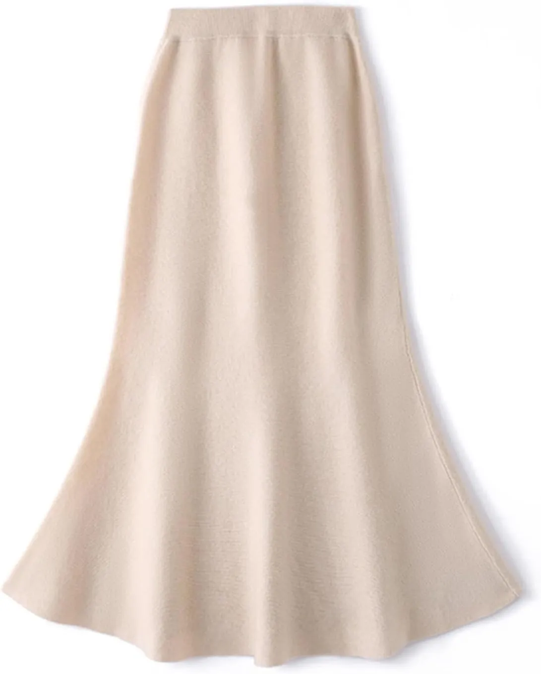 Long Skirt Women's Autumn Winter 100% Merino Wool Thick Knit Skirt Ribbed Elastic Pleated Fishtail Skirts