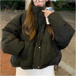Loose Stand Collar Parkas Coat Women Winter Thicken Cotton Padded Jackets Female Puffy Warm Women Winter Jacket(Large)