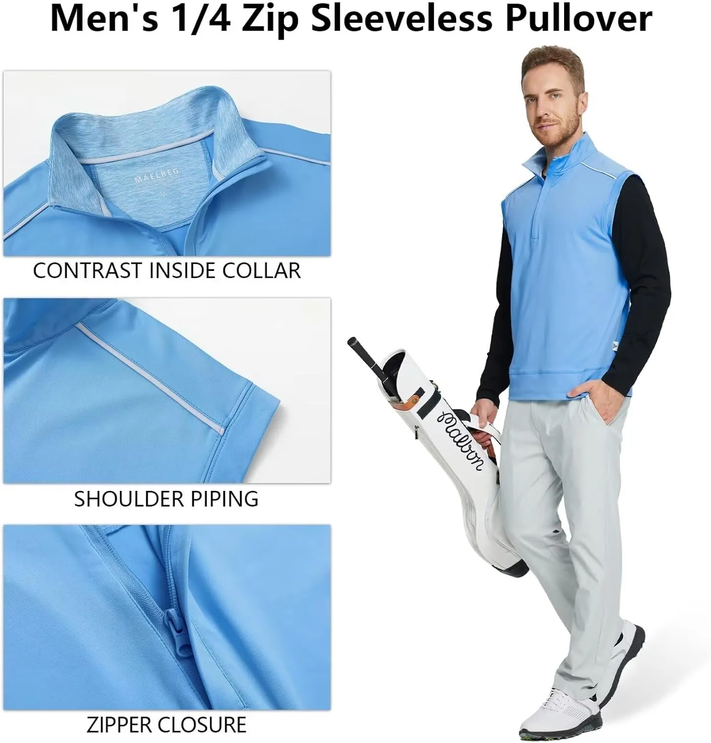 M MAELREG Golf Vests For Men Dry Fit Lightweight Moisture Wicking Performance Sports Breathable Golf 1/4 Zip Pullover Men