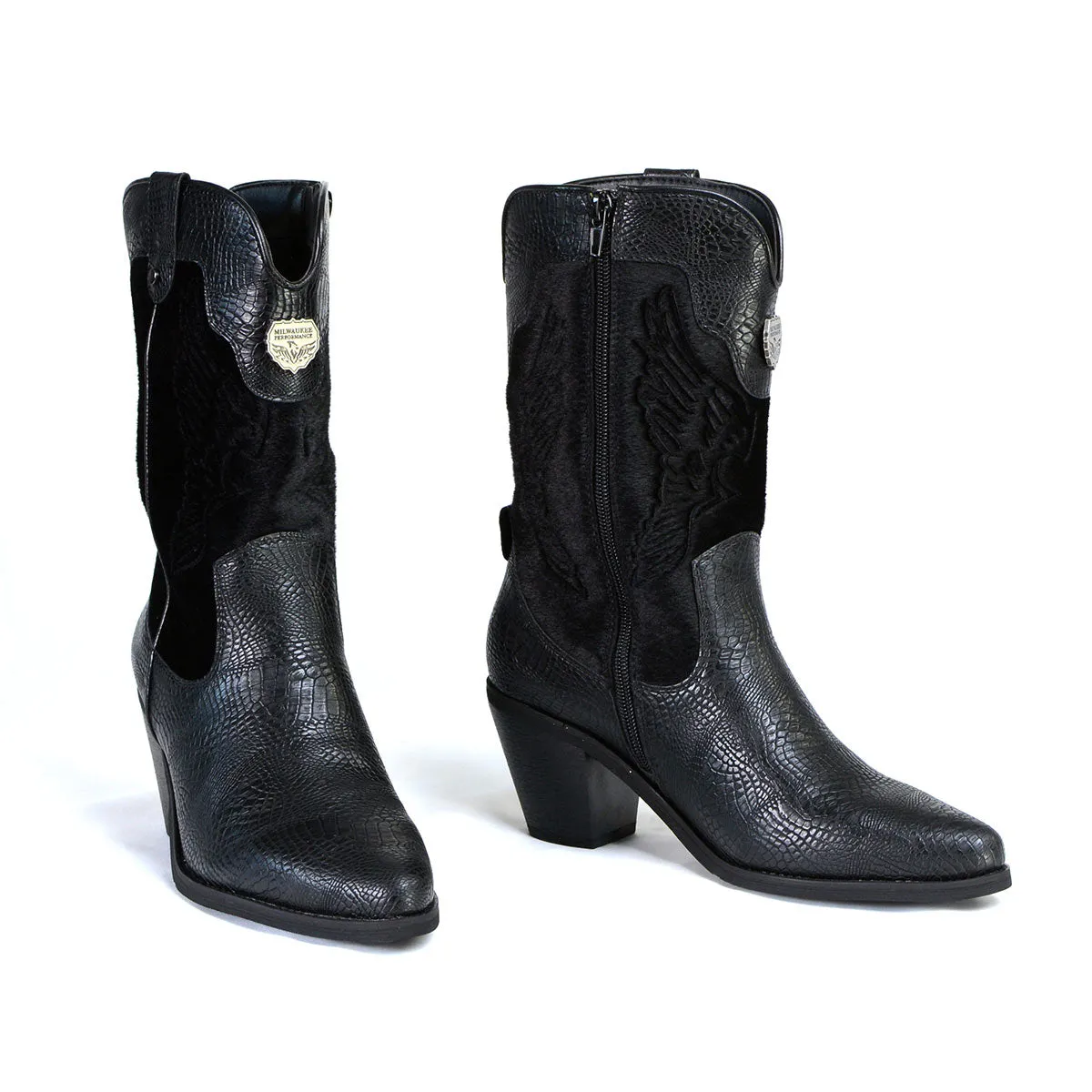 MBL9441 Ladies Black Western Boots with Black Snake Print