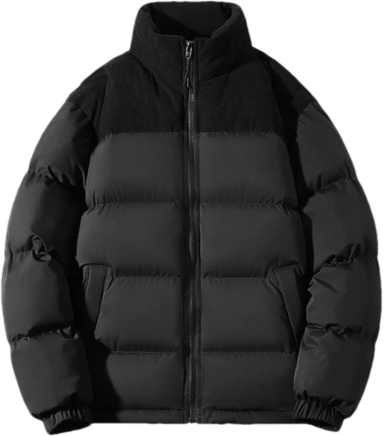 Men Color Matching Stand Collar Cotton-Padded Thick Casual Warm Zipper Long Sleeve Parka Coat