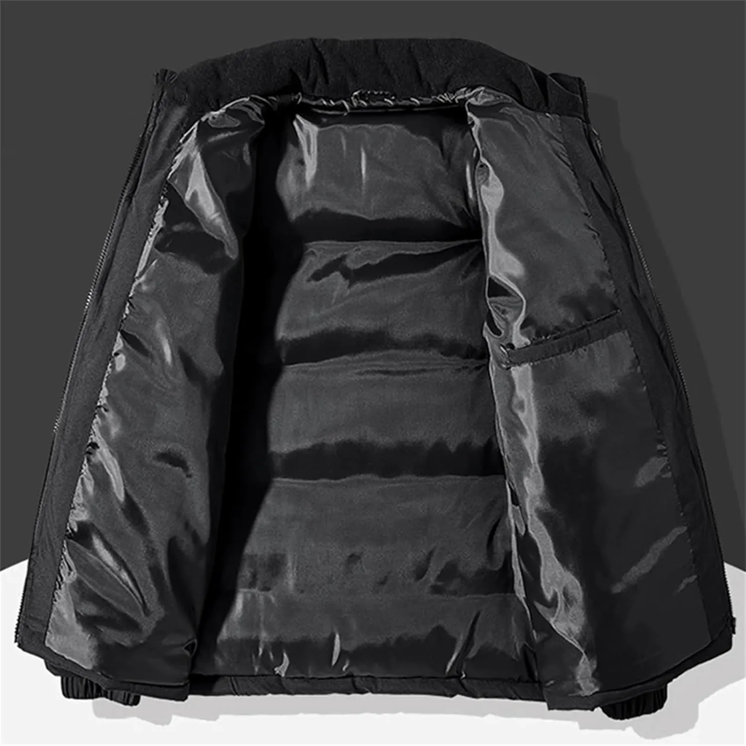 Men Color Matching Stand Collar Cotton-Padded Thick Casual Warm Zipper Long Sleeve Parka Coat