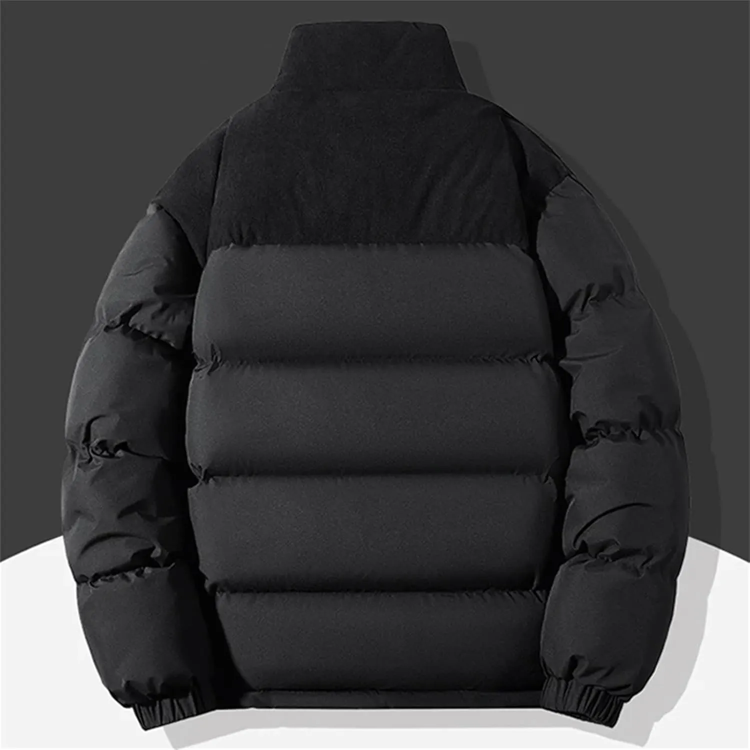 Men Color Matching Stand Collar Cotton-Padded Thick Casual Warm Zipper Long Sleeve Parka Coat