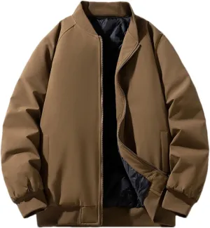 Men Mock Neck Solid Color Cotton-Padded Vintage Long Sleeve Thick Warm Zipper Parka Coat